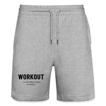 "Workout ... ist wie Fußball nur krasser" - Stanley/Stella Unisex Bio Joggingshorts Trainer  - Grau meliert - Vorne - Nik (191cm) & Marisol (170cm)