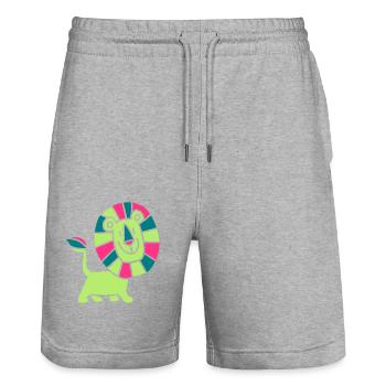 Schonender Trickfilm Löwe von Cheerful Madness!! - Stanley/Stella Unisex Bio Joggingshorts Trainer  - Grau meliert - Vorne - Nik (191cm) & Marisol (170cm)