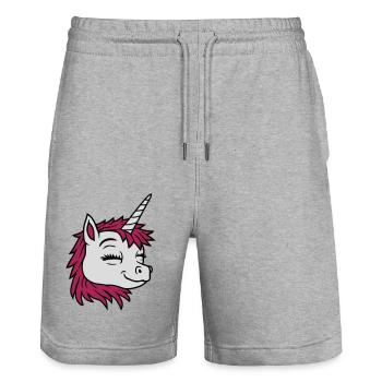 Head happy comic unicorn - Stanley/Stella Trainer Unisex Organic Jogging Shorts - heather grey - Front - Nik (191cm) & Marisol (170cm)