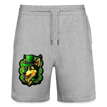 Cuddly Wolf St. Patrick's Day Hat with Green - Stanley/Stella Trainer Unisex Organic Jogging Shorts - heather grey - Front - Nik (191cm) & Marisol (170cm)