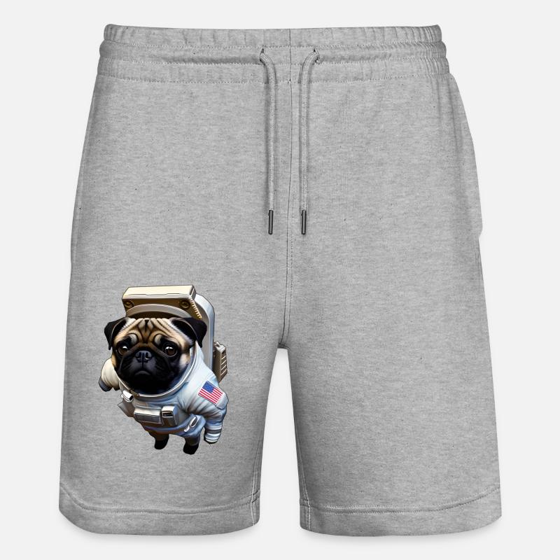 Mops treibend im Weltall - Stanley/Stella Unisex Bio Joggingshorts Trainer - Grau meliert