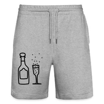 sekt mit glas 2 - Stanley/Stella Unisex Bio Joggingshorts Trainer  - Grau meliert - Vorne - Nik (191cm) & Marisol (170cm)