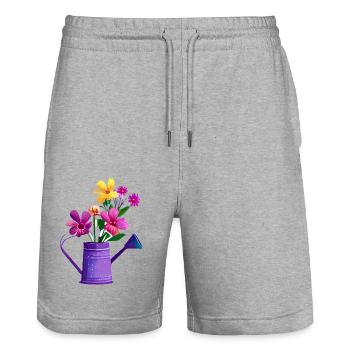 Jardinier, jardinier amateur, pépiniériste, jardinage, jardinage, jardin - Short de jogging bio TRAINER Stanley/Stella unisexe - gris chiné - Devant - Nik (191cm) & Marisol (170cm)