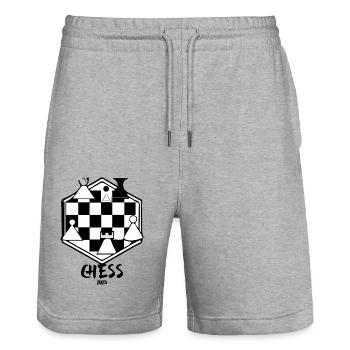 Chess 2023 - Stanley/Stella Trainer Unisex Organic Jogging Shorts - heather grey - Front - Nik (191cm) & Marisol (170cm)