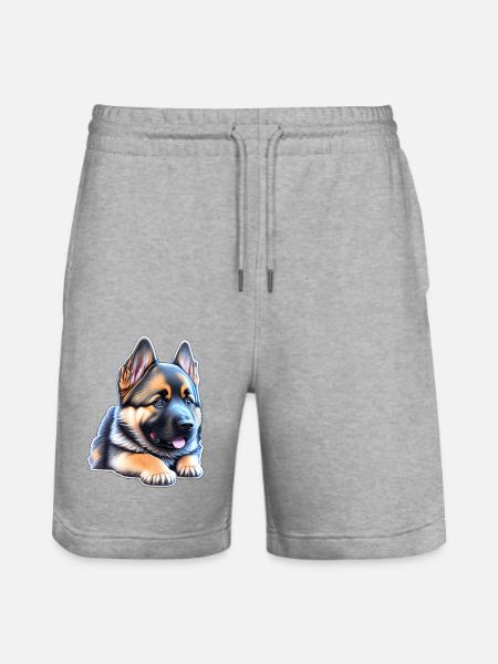 Cute German Shepherd Puppy - Stanley/Stella Trainer Unisex Organic Jogging Shorts - heather grey