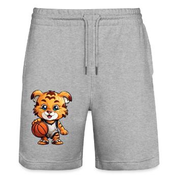 Basketball Tigerchen - Stanley/Stella Unisex Bio Joggingshorts Trainer  - Grau meliert - Vorne - Nik (191cm) & Marisol (170cm)
