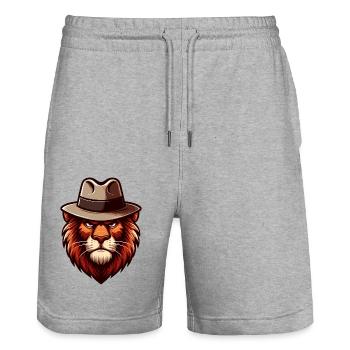 Lion avec chapeau - Short de jogging bio TRAINER Stanley/Stella unisexe - gris chiné - Devant - Nik (191cm) & Marisol (170cm)
