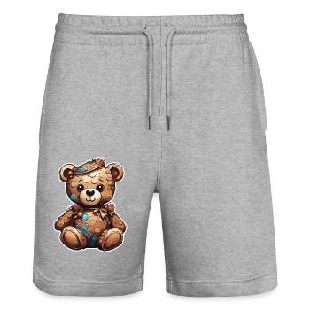 Teddybär / Kuscheltier / Stofftier / Geschenkidee - Stanley/Stella Unisex Bio Joggingshorts Trainer  - Grau meliert - Vorne - Nik (191cm) & Marisol (170cm)