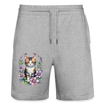 Kitty Cat Clematis - Stanley/Stella Trainer Unisex Organic Jogging Shorts - heather grey - Front - Nik (191cm) & Marisol (170cm)