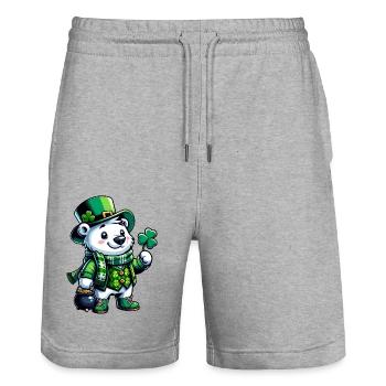 St. Patrick's Polar Bear Cartoon Design - Stanley/Stella Trainer Unisex Organic Jogging Shorts - heather grey - Front - Nik (191cm) & Marisol (170cm)