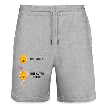 une ruche et autre ruche - Short de jogging bio TRAINER Stanley/Stella unisexe - gris chiné - Devant - Nik (191cm) & Marisol (170cm)