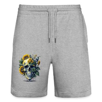 Sunflower Skull - Short de jogging bio TRAINER Stanley/Stella unisexe - gris chiné - Devant - Nik (191cm) & Marisol (170cm)
