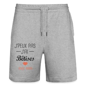 J'peux pas j'ai Bêtises avec papa papa et fille - Short de jogging bio TRAINER Stanley/Stella unisexe - gris chiné - Devant - Nik (191cm) & Marisol (170cm)