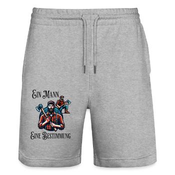 Holzfäller Lustiger Spruch Mann Axt Holz Machen - Stanley/Stella Unisex Bio Joggingshorts Trainer  - Grau meliert - Vorne - Nik (191cm) & Marisol (170cm)