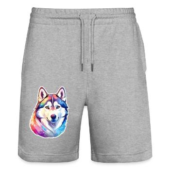 Siberian Husky Watercolors - Stanley/Stella Trainer Unisex Organic Jogging Shorts - heather grey - Front - Nik (191cm) & Marisol (170cm)