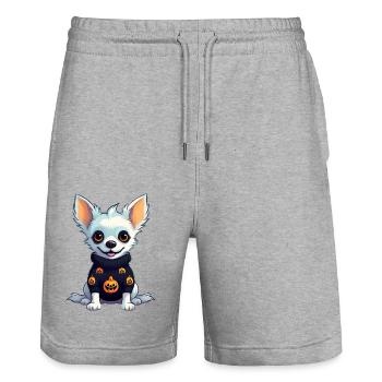 Chihuahua Hallooween Pullover - Stanley/Stella Unisex Bio Joggingshorts Trainer  - Grau meliert - Vorne - Nik (191cm) & Marisol (170cm)