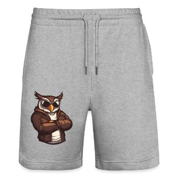 Owl Comic Cool - Stanley/Stella Trainer Unisex Organic Jogging Shorts - heather grey - Front - Nik (191cm) & Marisol (170cm)
