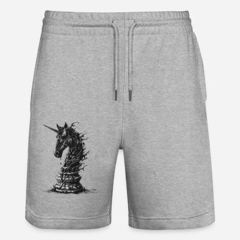 Springer Schach Pferd - Stanley/Stella Unisex Bio Joggingshorts Trainer - Grau meliert