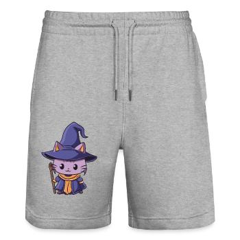 Schwarz Magier Katze - Stanley/Stella Unisex Bio Joggingshorts Trainer  - Grau meliert - Vorne - Nik (191cm) & Marisol (170cm)