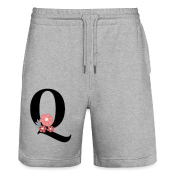 Lettre q fleurs minimalistes - Short de jogging bio TRAINER Stanley/Stella unisexe - gris chiné - Devant - Nik (191cm) & Marisol (170cm)