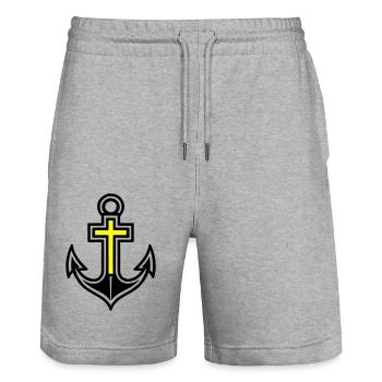 Anchor Cross Icon - Stanley/Stella Trainer Unisex Organic Jogging Shorts - heather grey - Front - Nik (191cm) & Marisol (170cm)