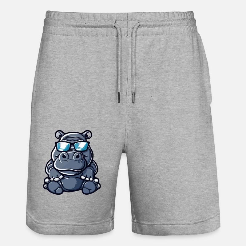 Nilpferd Cool Comic - Stanley/Stella Unisex Bio Joggingshorts Trainer  - Grau meliert