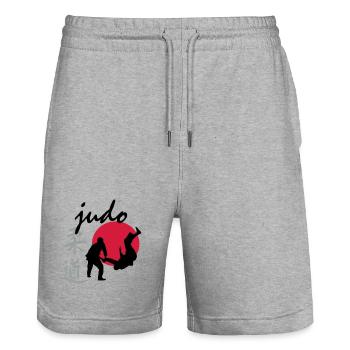 judo - Stanley/Stella Trainer Unisex Organic Jogging Shorts - heather grey - Front - Nik (191cm) & Marisol (170cm)