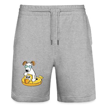 Chien en vacances avec la baignade - Short de jogging bio TRAINER Stanley/Stella unisexe - gris chiné - Devant - Nik (191cm) & Marisol (170cm)