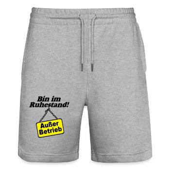 Rente Rentner Rentnerin Bin im Ruhestand(25) - Stanley/Stella Unisex Bio Joggingshorts Trainer  - Grau meliert - Vorne - Nik (191cm) & Marisol (170cm)