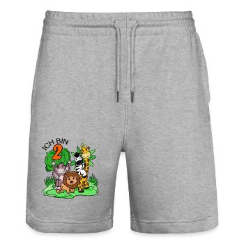 2. Geburtstag - Ich bin 2 - Tiere Wildnis - Stanley/Stella Unisex Bio Joggingshorts Trainer  - Grau meliert - Vorne - Nik (191cm) & Marisol (170cm)