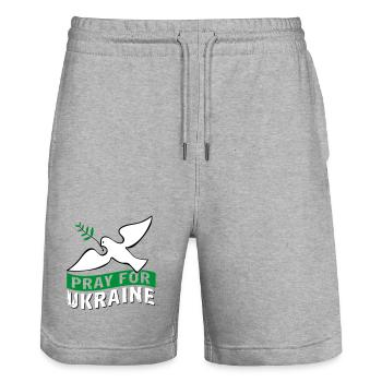 Priez pour l’Ukraine avec des | pigeons Vectorgraphique - Short de jogging bio TRAINER Stanley/Stella unisexe - gris chiné - Devant - Nik (191cm) & Marisol (170cm)