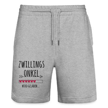 werdender Zwillingsonkel Schwangerschaft Zwillinge - Stanley/Stella Unisex Bio Joggingshorts Trainer  - Grau meliert - Vorne - Nik (191cm) & Marisol (170cm)