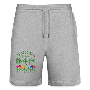 Es ist so weit Ich bin in Altersteilzeit - Blumen - Stanley/Stella Unisex Bio Joggingshorts Trainer  - Grau meliert - Vorne - Nik (191cm) & Marisol (170cm)