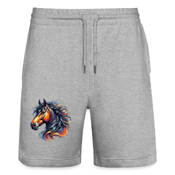 Pferd - Stanley/Stella Unisex Bio Joggingshorts Trainer  - Grau meliert - Vorne - Nik (191cm) & Marisol (170cm)