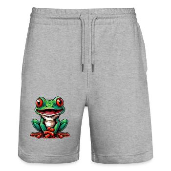 Frog - Stanley/Stella Trainer Unisex Organic Jogging Shorts - heather grey - Front - Nik (191cm) & Marisol (170cm)