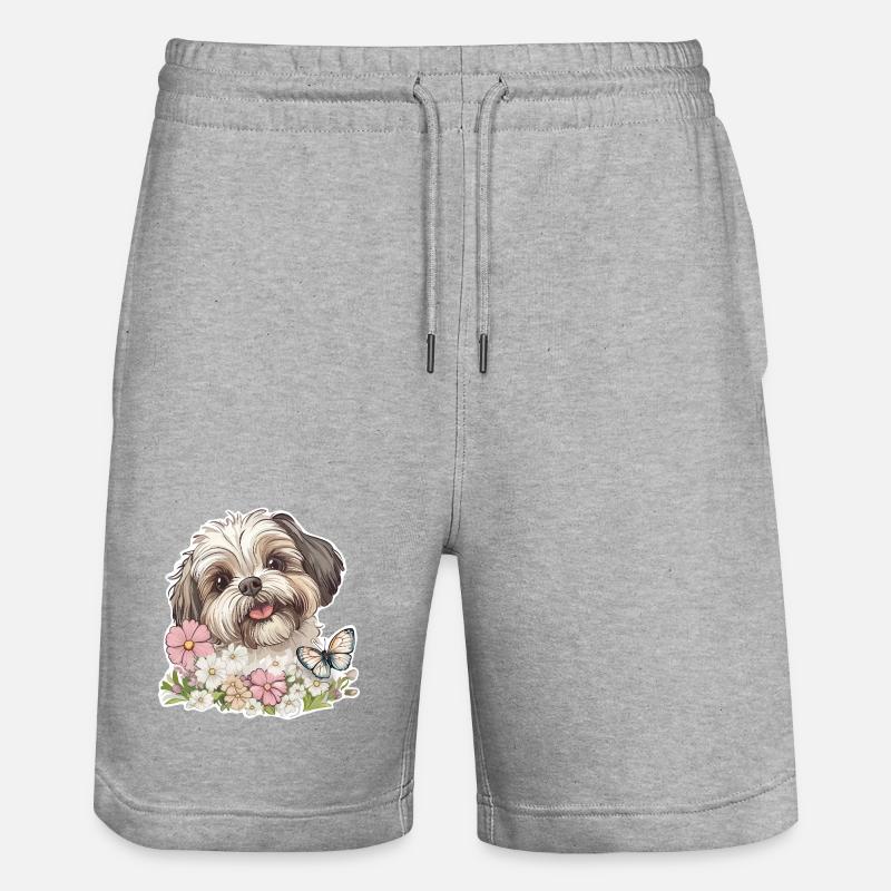 Shih Tzu et papillon - Short de jogging bio TRAINER Stanley/Stella unisexe - gris chiné