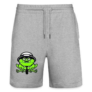 Frog Sir Mr. Rich Gangster Glasses Hat Tie - Stanley/Stella Trainer Unisex Organic Jogging Shorts - heather grey - Front - Nik (191cm) & Marisol (170cm)