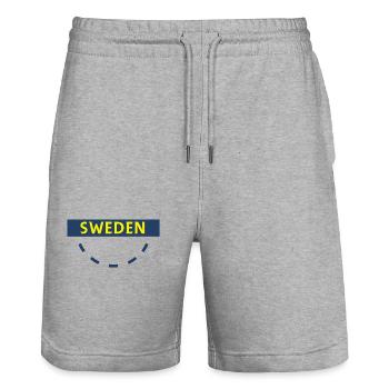 Sweden Circle Emblem - Stanley/Stella Trainer Unisex Organic Jogging Shorts - heather grey - Front - Nik (191cm) & Marisol (170cm)