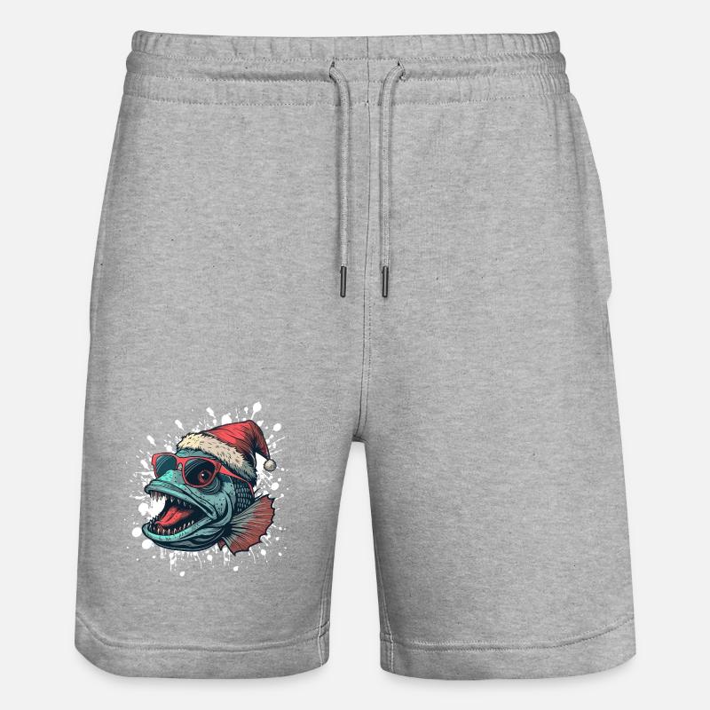 Piranha Poisson Noël Drôle - Short de jogging bio TRAINER Stanley/Stella unisexe - gris chiné