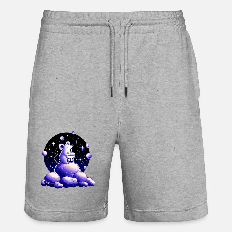Mondträume Maus mit Bubble Tea - Stanley/Stella Unisex Bio Joggingshorts Trainer  - Grau meliert