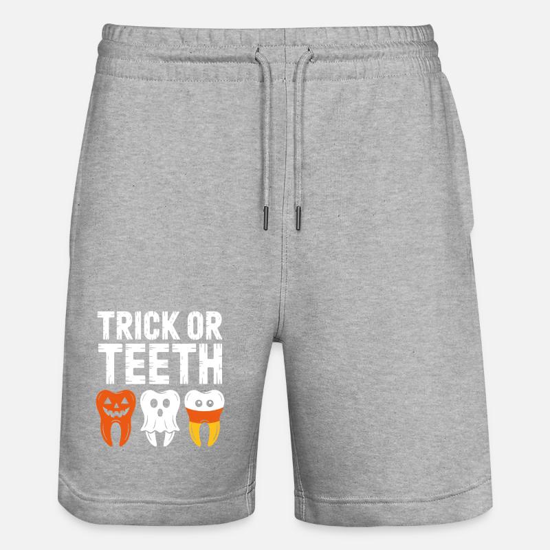 Trick oder Teeth Halloween-T-Shirt - Stanley/Stella Unisex Bio Joggingshorts Trainer  - Grau meliert
