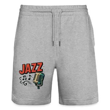 Jazz – Saxophon – Musik - Stanley/Stella Unisex Bio Joggingshorts Trainer  - Grau meliert - Vorne - Nik (191cm) & Marisol (170cm)