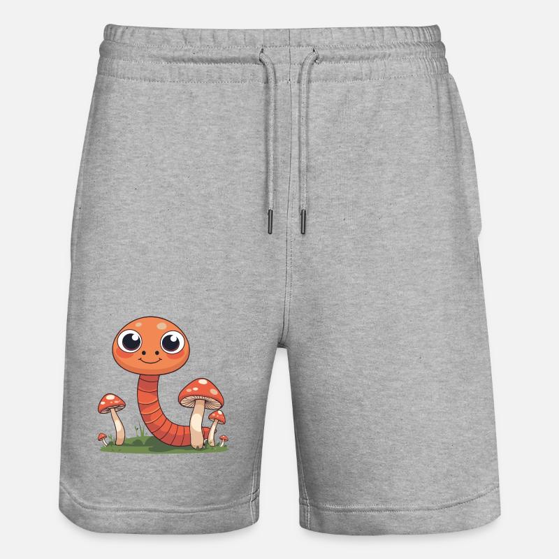 Famille de champignons Kawaii dans l’herbe - Short de jogging bio TRAINER Stanley/Stella unisexe - gris chiné
