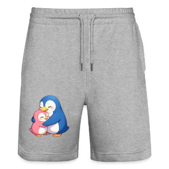 Câlins de manchots câlins - Short de jogging bio TRAINER Stanley/Stella unisexe - gris chiné - Devant - Nik (191cm) & Marisol (170cm)