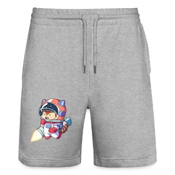 Katzenastronaut im Weltraumanzug - Stanley/Stella Unisex Bio Joggingshorts Trainer  - Grau meliert - Vorne - Nik (191cm) & Marisol (170cm)