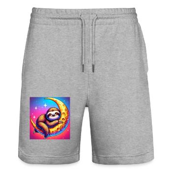 Sloth sleeps hugging the moon - Stanley/Stella Trainer Unisex Organic Jogging Shorts - heather grey - Front - Nik (191cm) & Marisol (170cm)