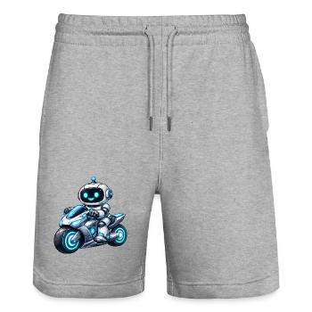 Roboter auf Motorrad - Stanley/Stella Unisex Bio Joggingshorts Trainer  - Grau meliert - Vorne - Nik (191cm) & Marisol (170cm)