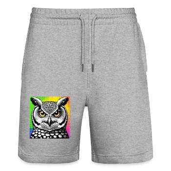 Eule - Stanley/Stella Unisex Bio Joggingshorts Trainer  - Grau meliert - Vorne - Nik (191cm) & Marisol (170cm)