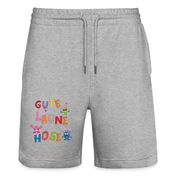 Gute Laune Hose  - Stanley/Stella Unisex Bio Joggingshorts Trainer  - Grau meliert - Vorne - Nik (191cm) & Marisol (170cm)