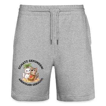 Katzen Piraten Schatz gefunden - Stanley/Stella Unisex Bio Joggingshorts Trainer  - Grau meliert - Vorne - Nik (191cm) & Marisol (170cm)